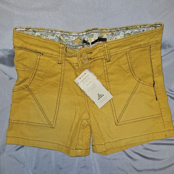 prAna Suki Corduroy Mustard Gold Shorts Low Rise Bottoms Fall Women's Sz 6 NWT - Picture 2 of 13